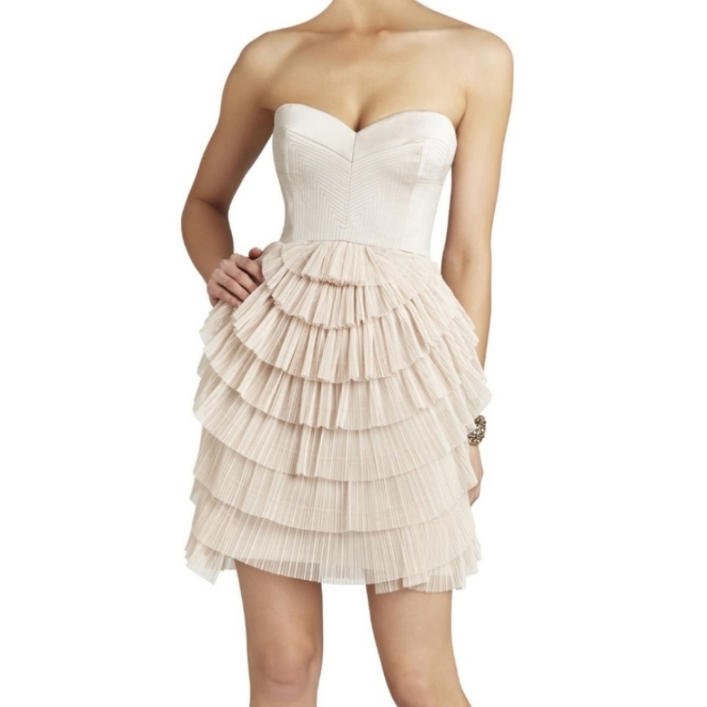 BCBGMAXAZRIA Sas Pleated Skirt Dress Pink Tiered Sz 0